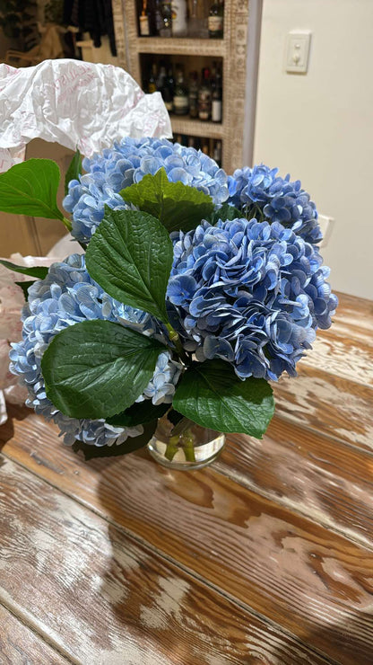 Blue Real Touch Hydrangeas Arranged in Water - Realistic Artificial Flowers